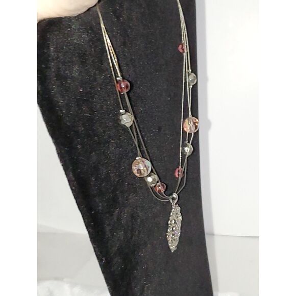 A Rhinestone Pendant Floating Necklace Beaded Fairy Core Minimalist - Picture 12 of 12